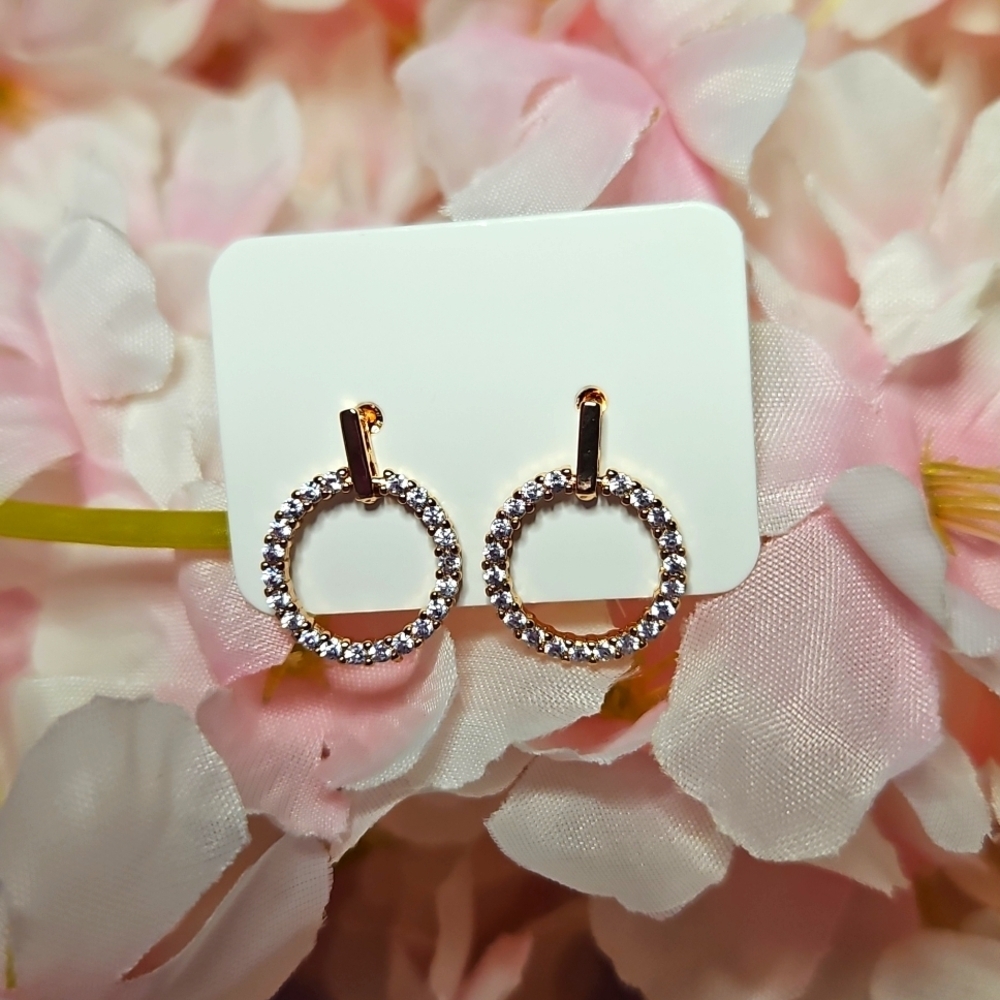 Rose Gold Plated Circular Charm Stud Earrings – 925 Sterling Silver – NEW